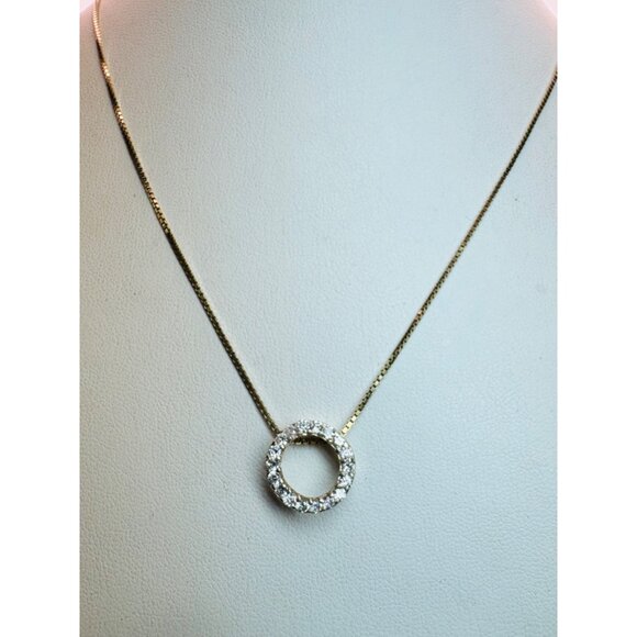 Unknown Jewelry - Elegant Estate Sterling Silver 925 GoldPlated Rhinestone Circle Pendant Necklace